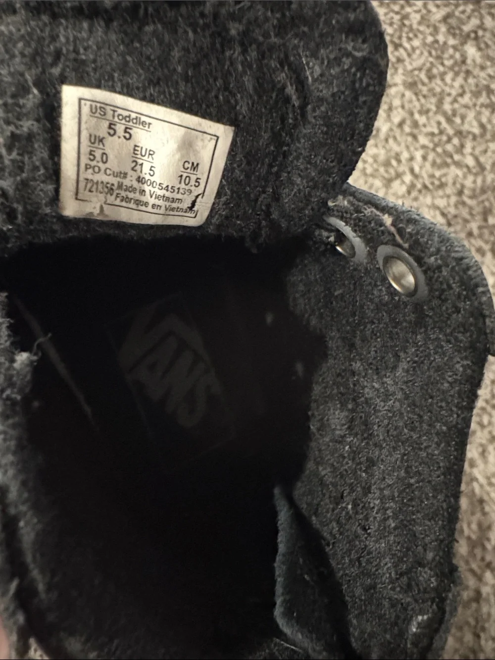 Toddler Black Leather Vans Sneakers Size 5.5